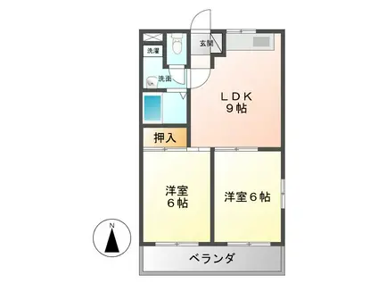 OPUS1(2DK/2階)の間取り写真