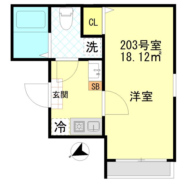 ボンボニエール一之江(1K/2階)の間取り写真