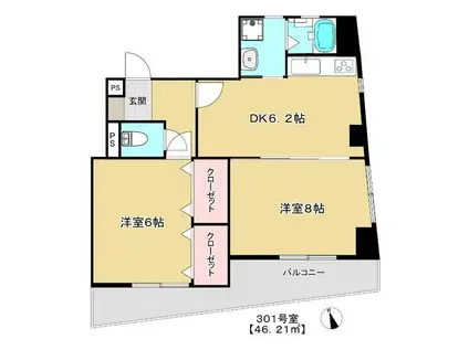 桜アヴェニュー田園調布(2DK/3階)の間取り写真