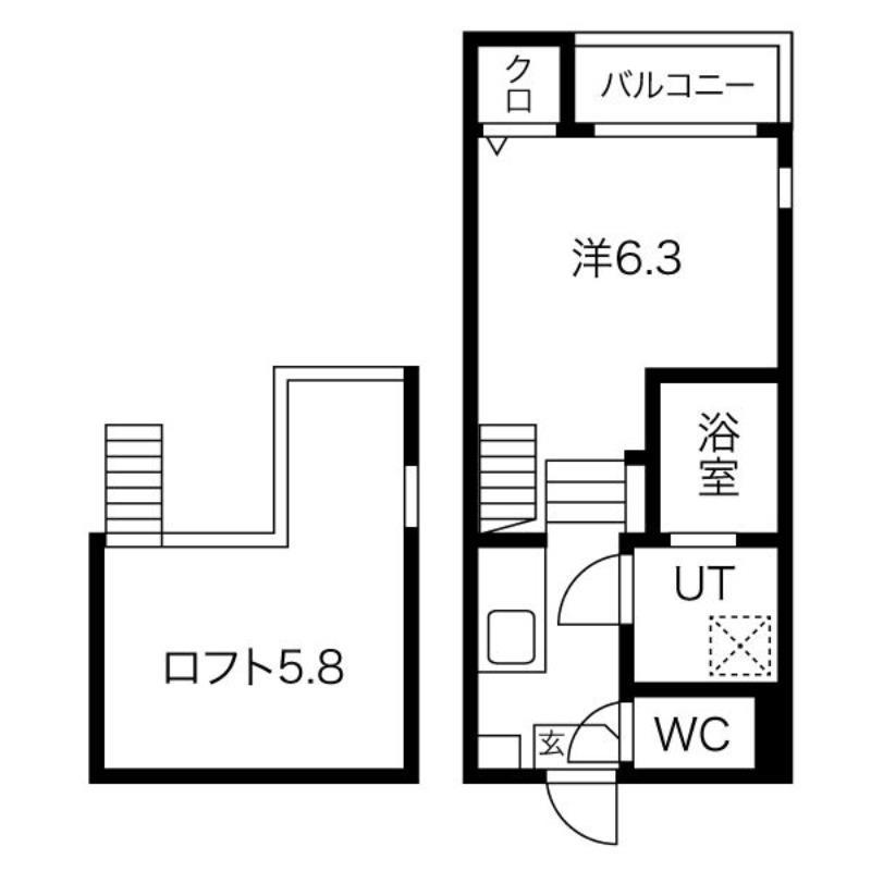 ハーモニーテラス福住町(1K/2階)の間取り写真