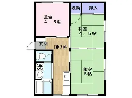 ロイヤル花園B棟(3DK/1階)の間取り写真