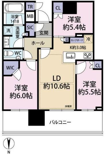 パークタワー晴海(3LDK/27階)の間取り写真
