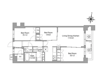 ミレーネ神戸住吉本町(3LDK/3階)の間取り写真