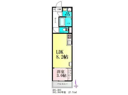 BAU美田園(1LDK/2階)の間取り写真