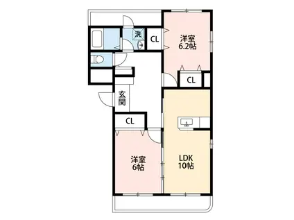 スクエアハウス(2LDK/3階)の間取り写真