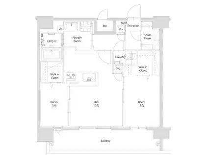 エンクレスト博多PARKSIDE(2LDK/13階)の間取り写真