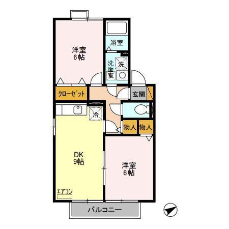 アミューズA・B B(2DK/2階)の間取り写真
