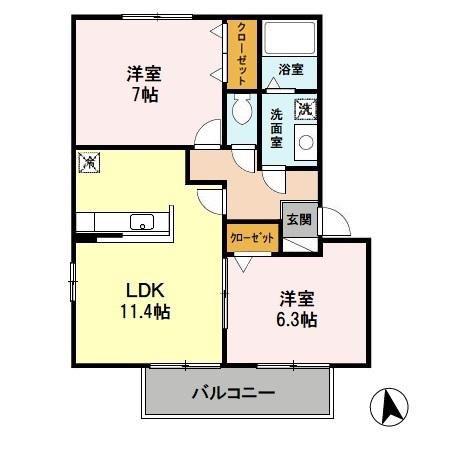 リビングタウン狭山池 D棟(2LDK/2階)の間取り写真