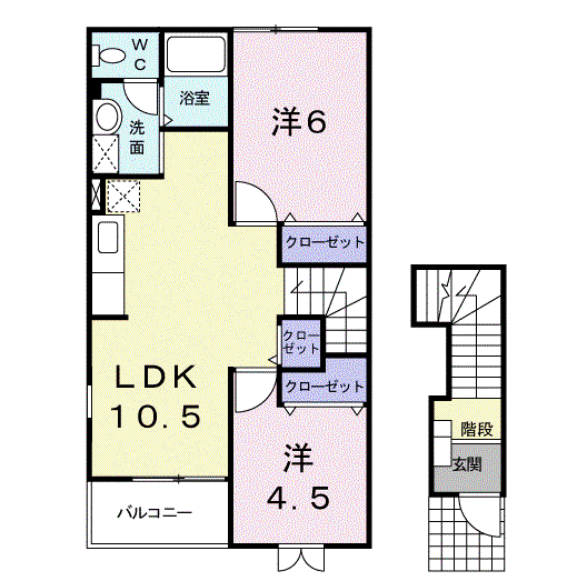 フィオーレI(2LDK/2階)の間取り写真
