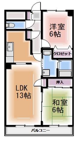 サンライズフレア(2LDK/2階)の間取り写真