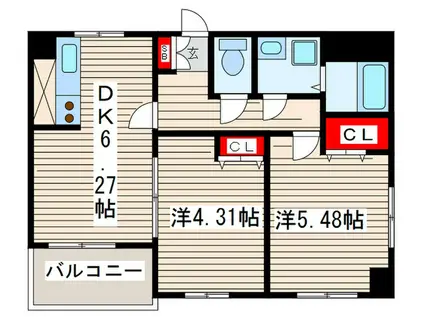 モンコリーヌ山邦(2DK/6階)の間取り写真