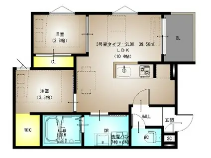 REGALイースト川西III(2LDK/3階)の間取り写真