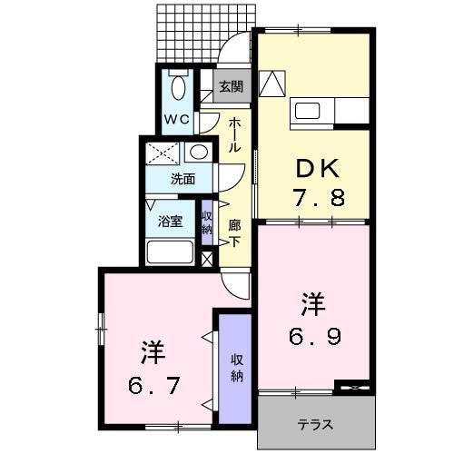 オリエンス・アウローラ(2DK/1階)の間取り写真