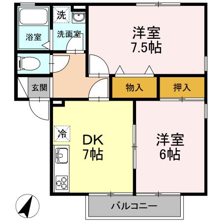 リヴェール A(2DK/2階)の間取り写真