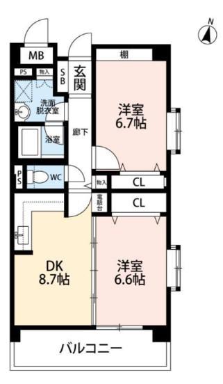 サニーフォレスト藤原参番館(2LDK/3階)の間取り写真