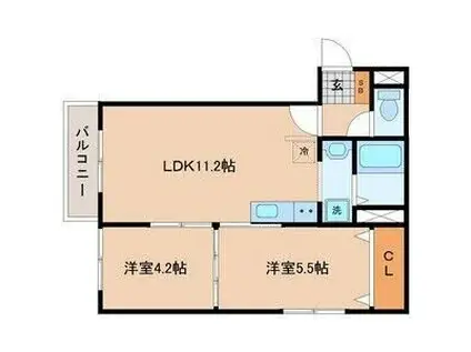 フェリチタ愛子I(2LDK/3階)の間取り写真