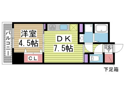 神戸HARBORSIDE萬利RESIDENNCE(1DK/4階)の間取り写真