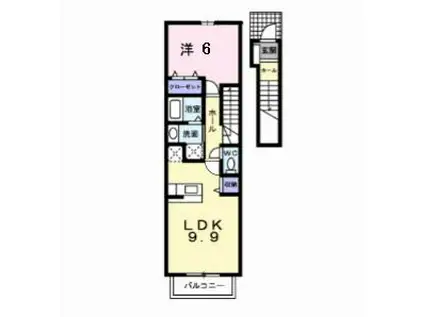 ヒラソル岡野(1LDK/2階)の間取り写真