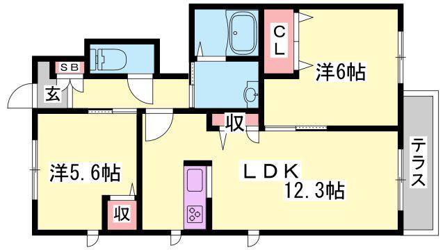 シャーメゾン・琴里(2LDK/1階)の間取り写真
