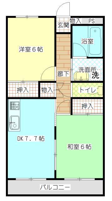 ホークヒルズII(2DK/2階)の間取り写真