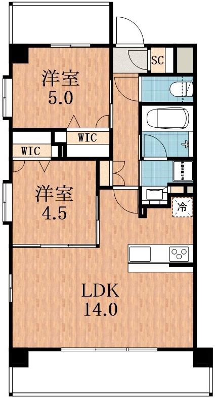 スプランディッド天王寺サウス(2LDK/5階)の間取り写真