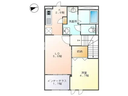 コンフォートW(1LDK/2階)の間取り写真