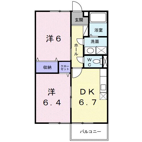 リバティツインII(2DK/2階)の間取り写真