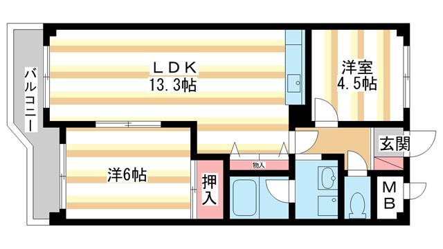 三和平城グランドパレスC棟(2LDK/3階)の間取り写真