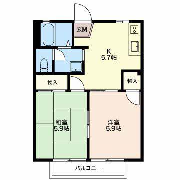 ボナール丸光 A棟(2K/1階)の間取り写真