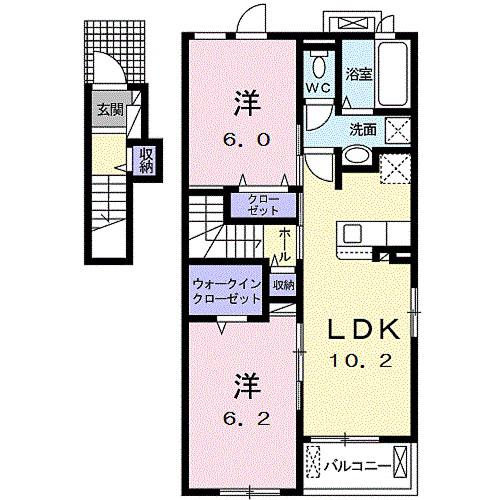コンフォート西美薗(2LDK/2階)の間取り写真