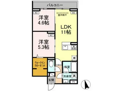 セレスティア羽沢B棟 B棟(2LDK/2階)の間取り写真