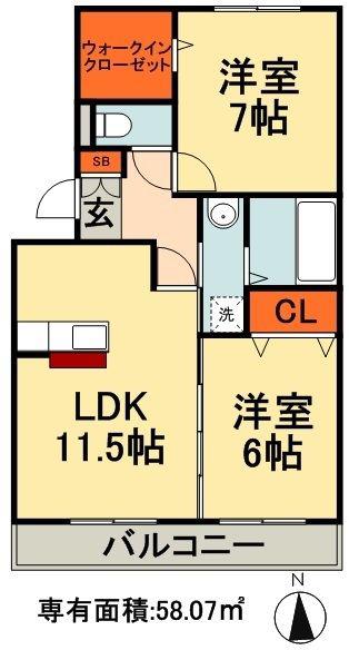 ハイツバンビス(2LDK/1階)の間取り写真