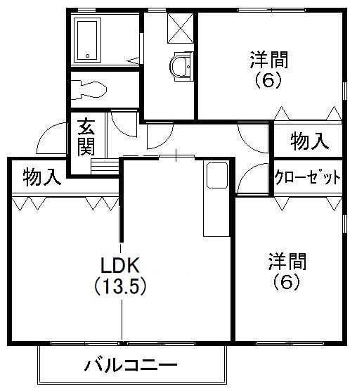 エスポワールミシマB(2LDK/2階)の間取り写真