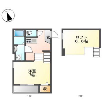 ハーモニーテラス柳堀(1K/2階)の間取り写真
