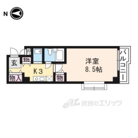 パラドール西院PARTⅠ(1K/3階)の間取り写真