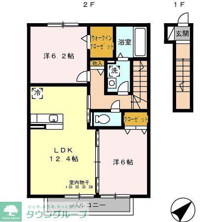 ハイツ アムール A(2LDK/2階)の間取り写真