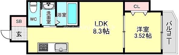 MONOTONE弁天町(1LDK/4階)の間取り写真
