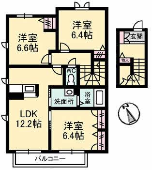 シャーメゾン南田宮(3LDK/2階)の間取り写真