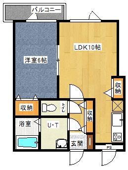 Uグランディス(1LDK/1階)の間取り写真