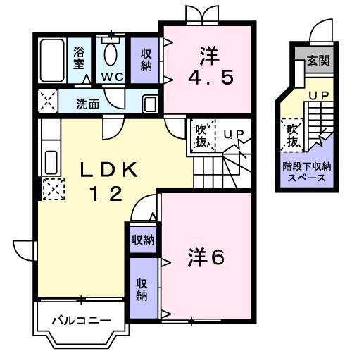 コーポ銀月III(2LDK/2階)の間取り写真