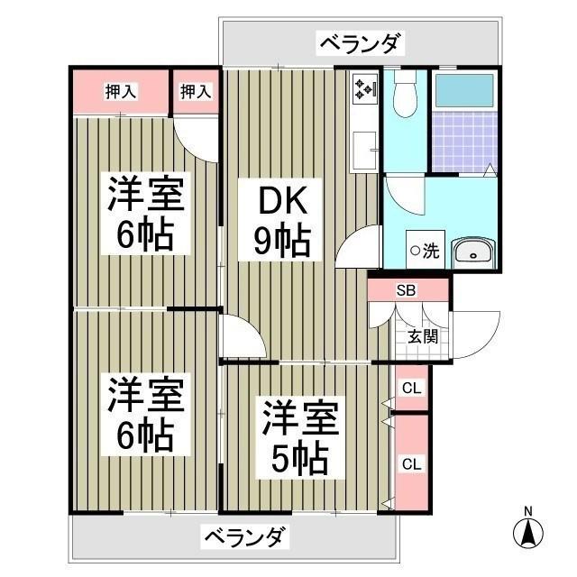 ホワイトヒルマンション(3DK/1階)の間取り写真