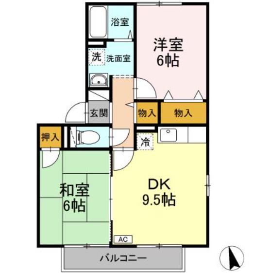 メゾンドルチェ C(2DK/1階)の間取り写真