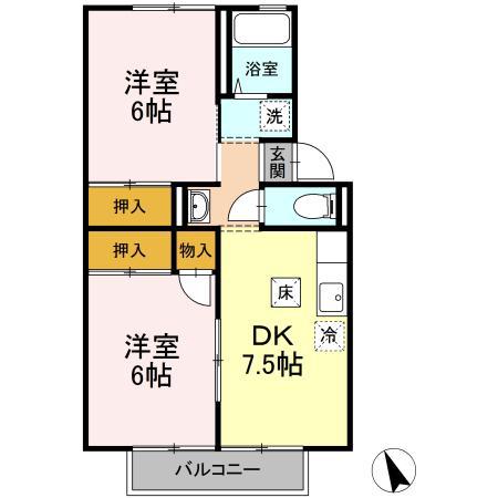 セジュール浜中(2DK/1階)の間取り写真