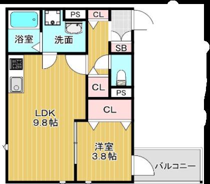 クレール塚本(1LDK/1階)の間取り写真