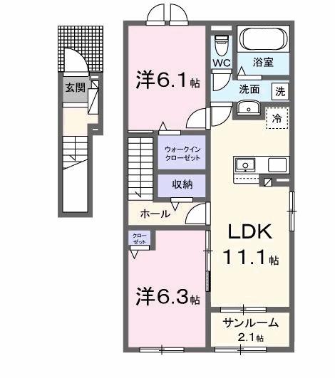 ソレイユS(2LDK/2階)の間取り写真