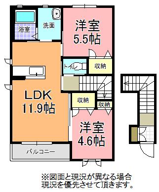 メープルヒルズ B(2LDK/2階)の間取り写真