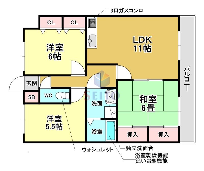三隆コーポラス(3LDK/3階)の間取り写真