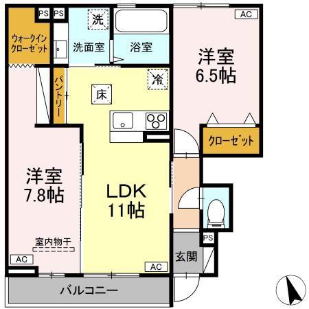 KT名取市手倉田 DーROOM工事(2LDK/1階)の間取り写真