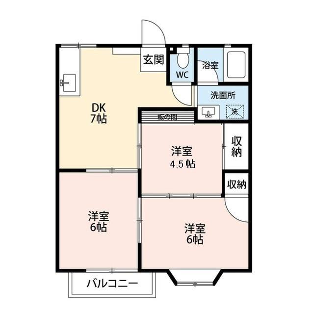 HYBRID B棟(3DK/1階)の間取り写真