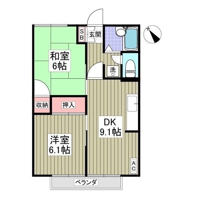 ハイツカテリーナII(2DK/1階)の間取り写真